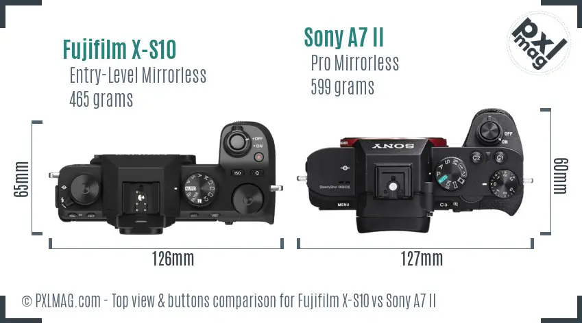 Fujifilm X-S10 vs Sony A7 II top view buttons comparison