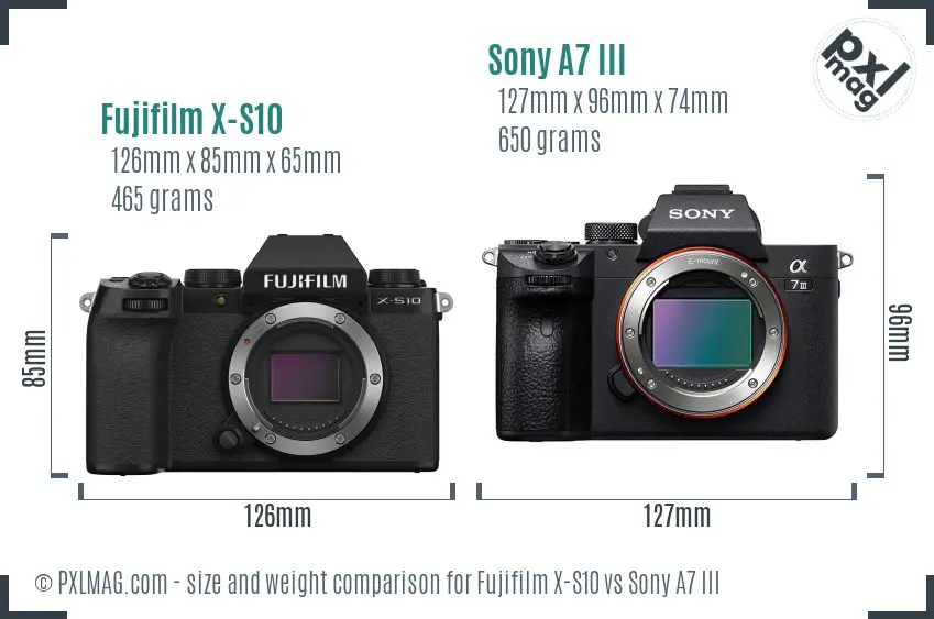 Fujifilm X-S10 vs Sony A7 III size comparison