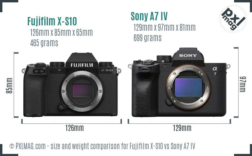 Fujifilm X-S10 vs Sony A7 IV size comparison Fujifilm X-S10 vs Sony A7 IV size comparison