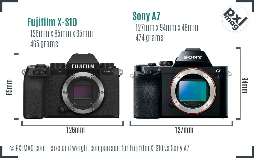 Fujifilm X-S10 vs Sony A7 size comparison