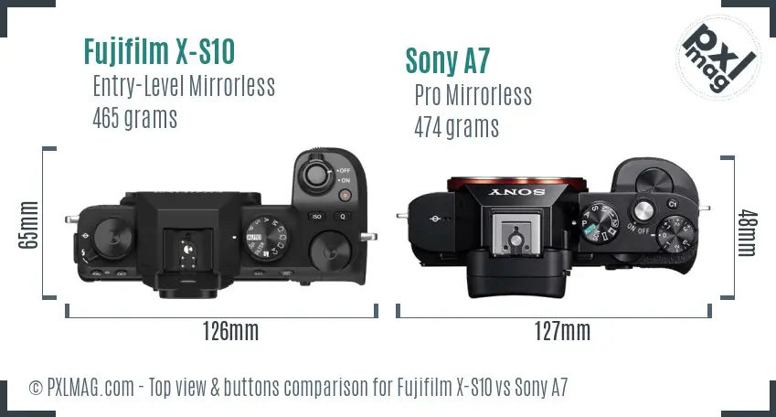 Fujifilm X-S10 vs Sony A7 top view buttons comparison
