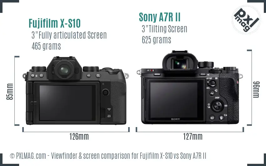 Fujifilm X-S10 vs Sony A7R II Screen and Viewfinder comparison