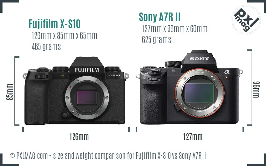 Fujifilm X-S10 vs Sony A7R II size comparison