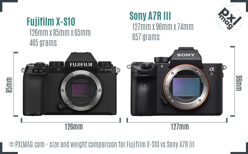 Fujifilm X-S10 vs Sony A7R III size comparison