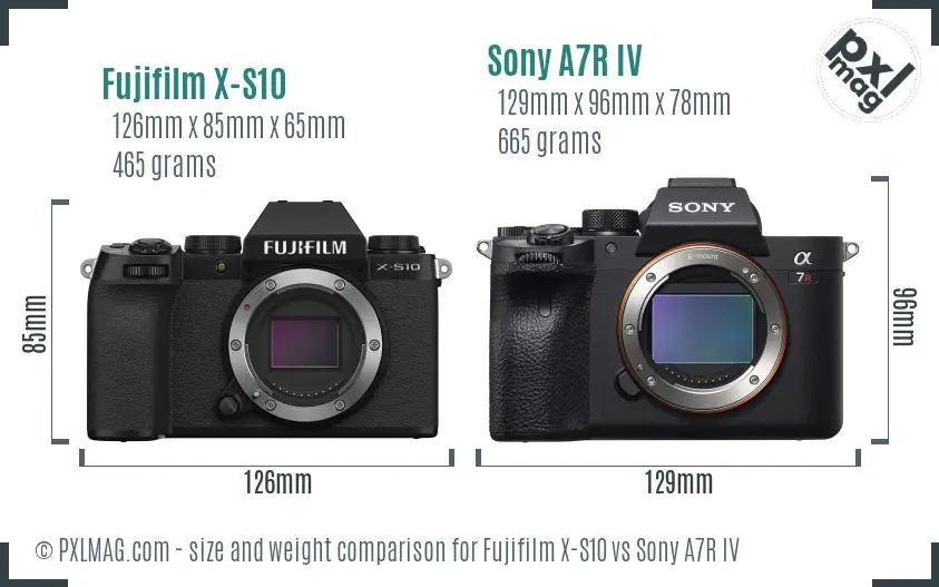 Fujifilm X-S10 vs Sony A7R IV size comparison