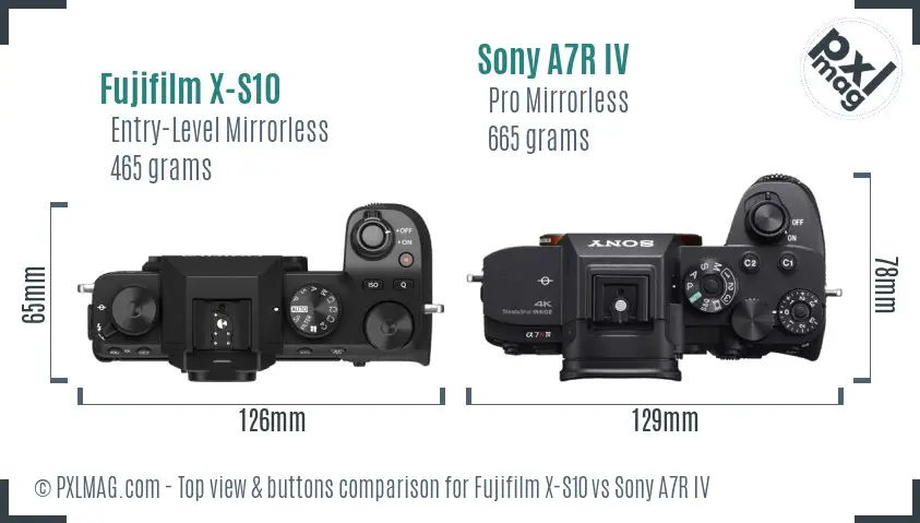 Fujifilm X-S10 vs Sony A7R IV top view buttons comparison