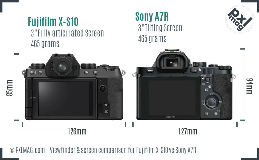 Fujifilm X-S10 vs Sony A7R Screen and Viewfinder comparison