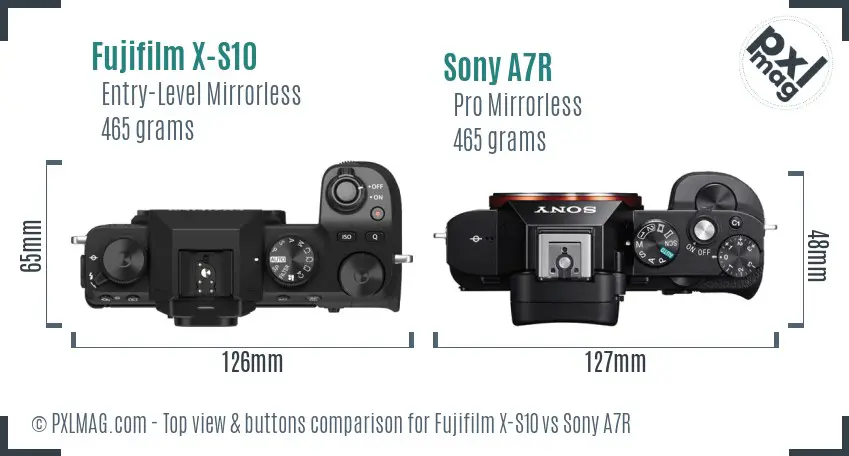 Fujifilm X-S10 vs Sony A7R top view buttons comparison