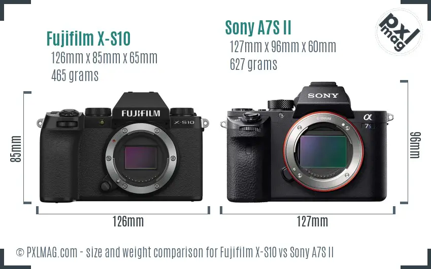 Fujifilm X-S10 vs Sony A7S II size comparison