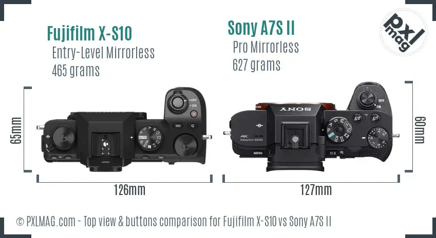 Fujifilm X-S10 vs Sony A7S II top view buttons comparison