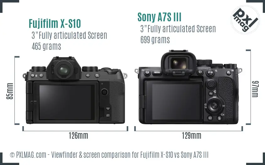 Fujifilm X-S10 vs Sony A7S III Screen and Viewfinder comparison