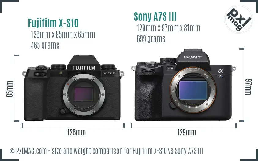 Fujifilm X-S10 vs Sony A7S III size comparison