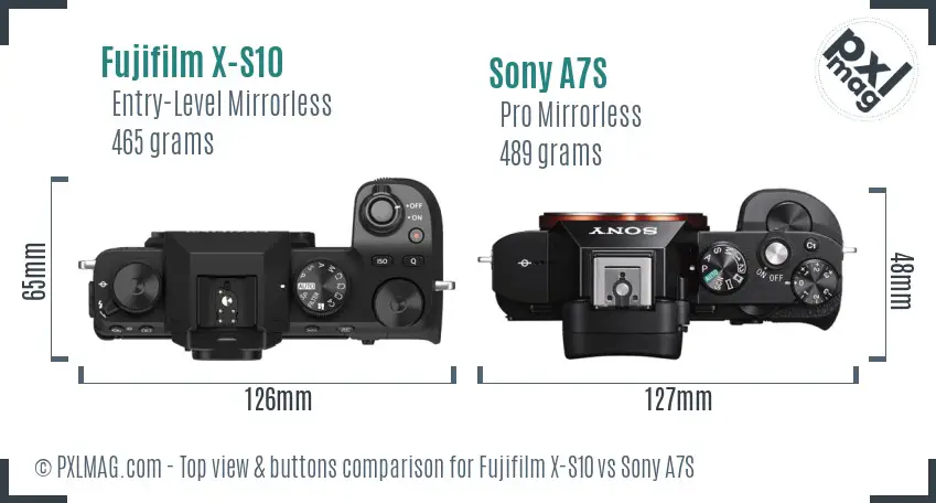 Fujifilm X-S10 vs Sony A7S top view buttons comparison