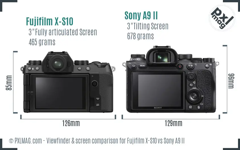 Fujifilm X-S10 vs Sony A9 II Screen and Viewfinder comparison