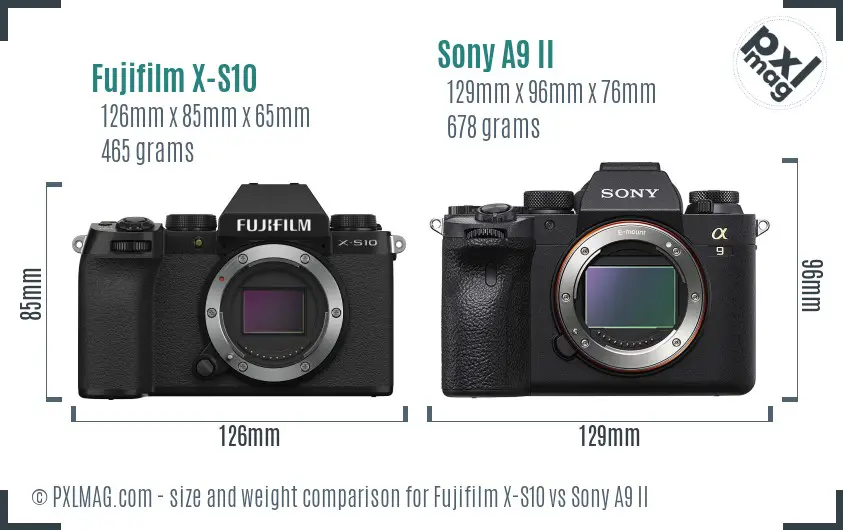 Fujifilm X-S10 vs Sony A9 II size comparison