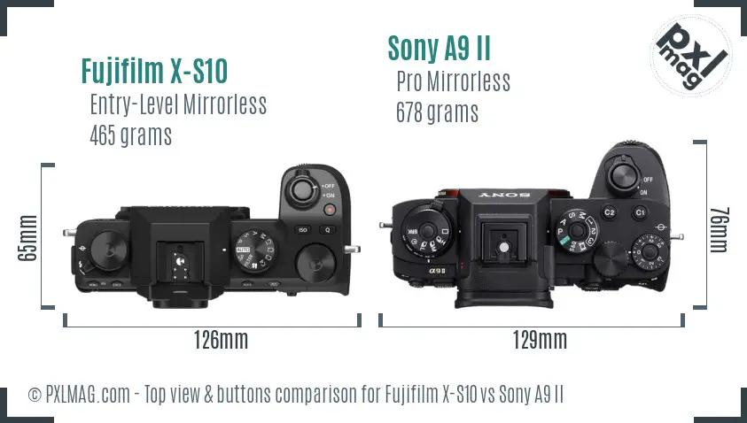 Fujifilm X-S10 vs Sony A9 II top view buttons comparison