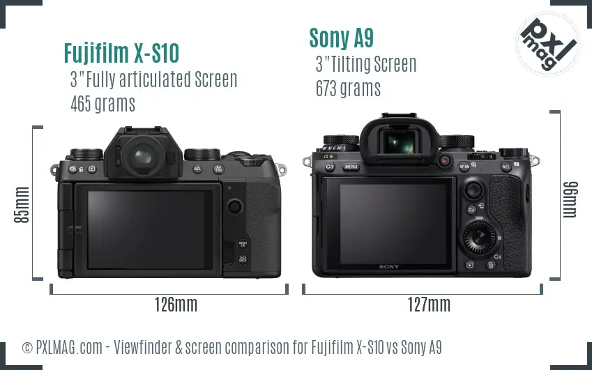 Fujifilm X-S10 vs Sony A9 Screen and Viewfinder comparison