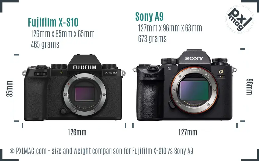 Fujifilm X-S10 vs Sony A9 size comparison