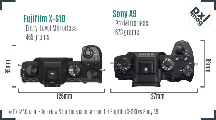 Fujifilm X-S10 vs Sony A9 top view buttons comparison