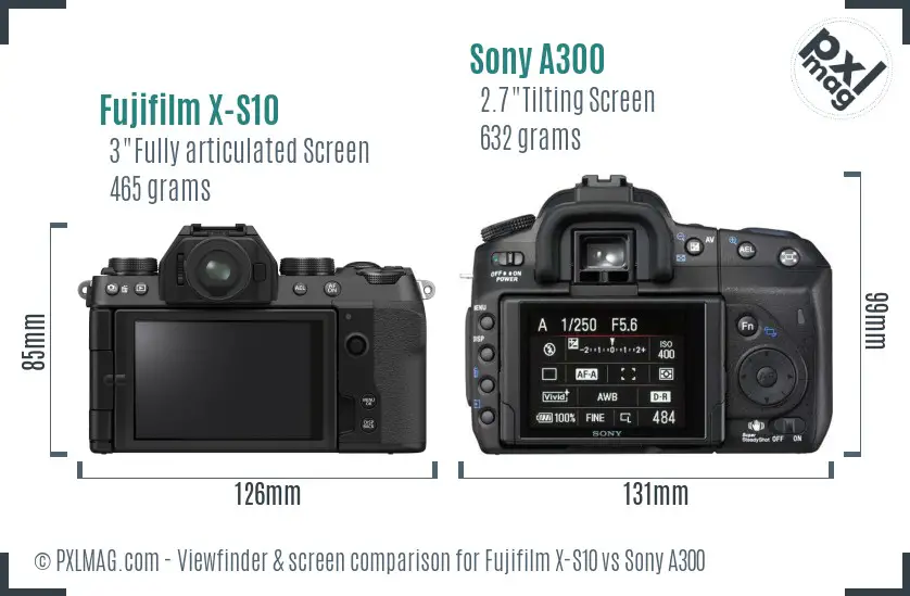 Fujifilm X-S10 vs Sony A300 Screen and Viewfinder comparison