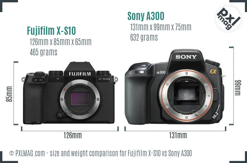 Fujifilm X-S10 vs Sony A300 size comparison