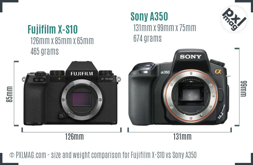 Fujifilm X-S10 vs Sony A350 size comparison