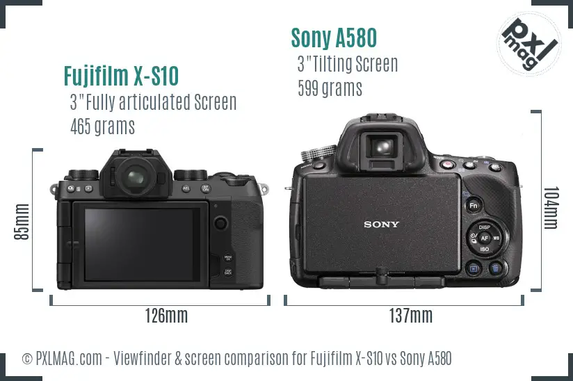 Fujifilm X-S10 vs Sony A580 Screen and Viewfinder comparison