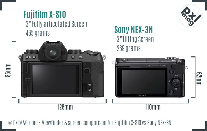 Fujifilm X-S10 vs Sony NEX-3N Screen and Viewfinder comparison