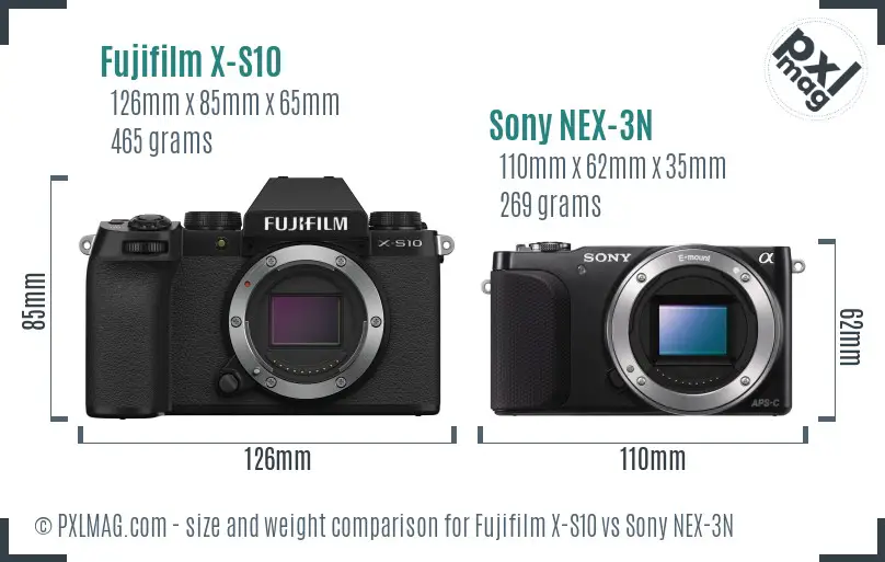 Fujifilm X-S10 vs Sony NEX-3N size comparison