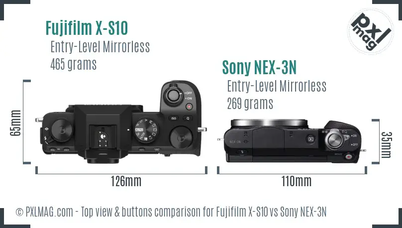 Fujifilm X-S10 vs Sony NEX-3N top view buttons comparison