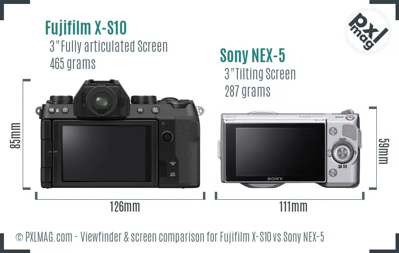 Fujifilm X-S10 vs Sony NEX-5 Screen and Viewfinder comparison