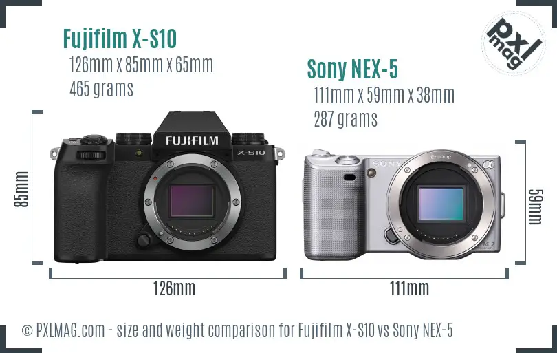 Fujifilm X-S10 vs Sony NEX-5 size comparison