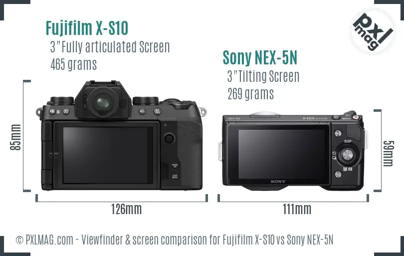 Fujifilm X-S10 vs Sony NEX-5N Screen and Viewfinder comparison