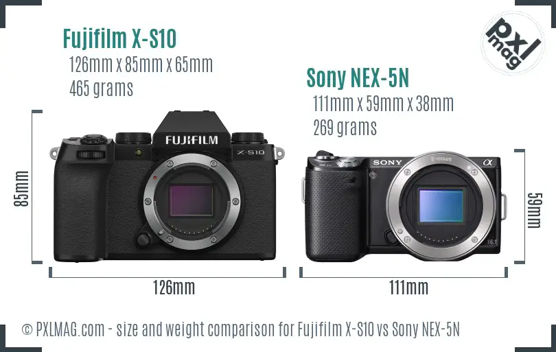 Fujifilm X-S10 vs Sony NEX-5N size comparison
