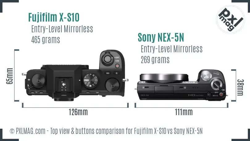 Fujifilm X-S10 vs Sony NEX-5N top view buttons comparison