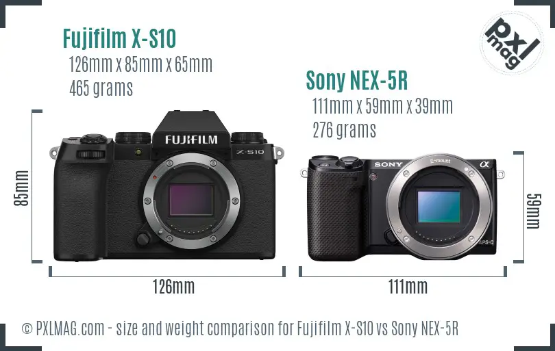 Fujifilm X-S10 vs Sony NEX-5R size comparison