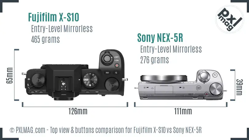 Fujifilm X-S10 vs Sony NEX-5R top view buttons comparison