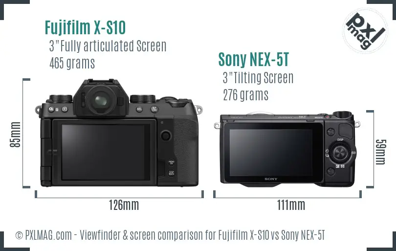 Fujifilm X-S10 vs Sony NEX-5T Screen and Viewfinder comparison