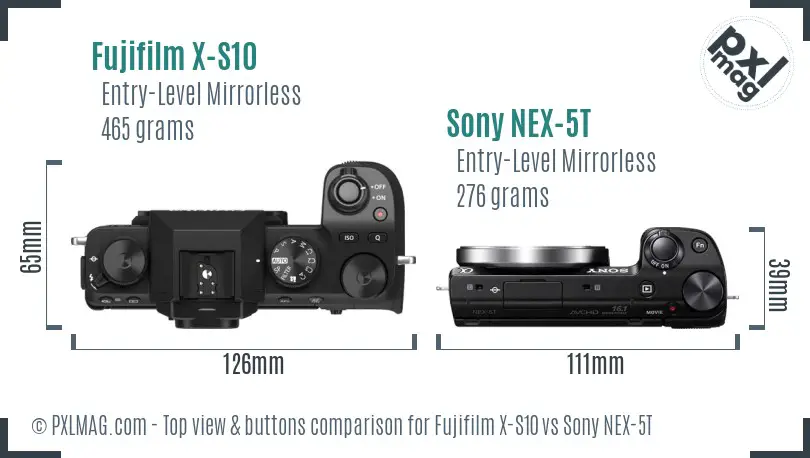 Fujifilm X-S10 vs Sony NEX-5T top view buttons comparison