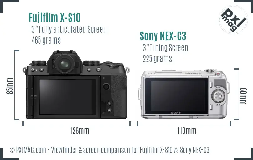 Fujifilm X-S10 vs Sony NEX-C3 Screen and Viewfinder comparison
