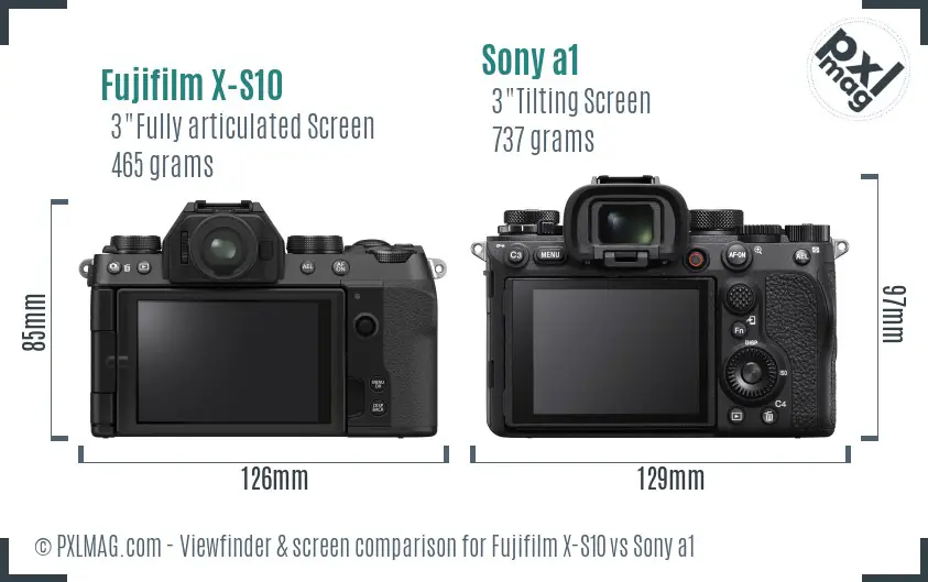 Fujifilm X-S10 vs Sony a1 Screen and Viewfinder comparison