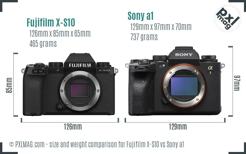 Fujifilm X-S10 vs Sony a1 size comparison