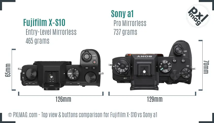 Fujifilm X-S10 vs Sony a1 top view buttons comparison