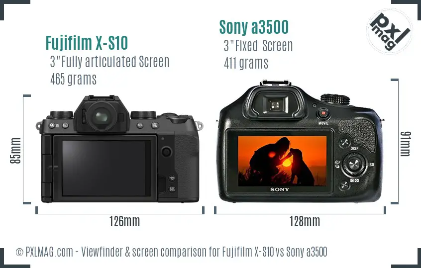 Fujifilm X-S10 vs Sony a3500 Screen and Viewfinder comparison