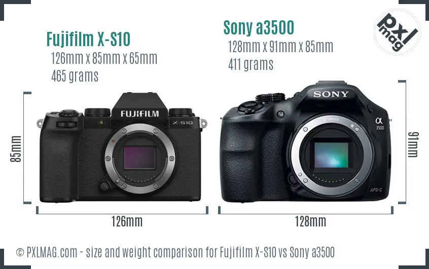 Fujifilm X-S10 vs Sony a3500 size comparison