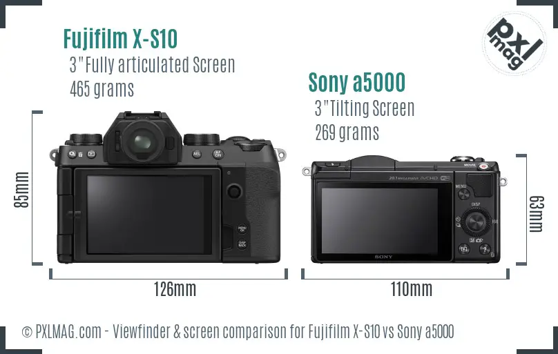 Fujifilm X-S10 vs Sony a5000 Screen and Viewfinder comparison