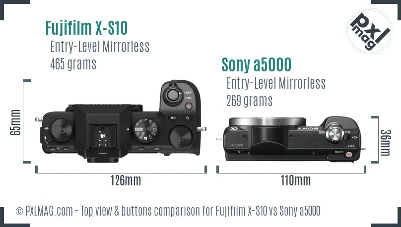 Fujifilm X-S10 vs Sony a5000 top view buttons comparison