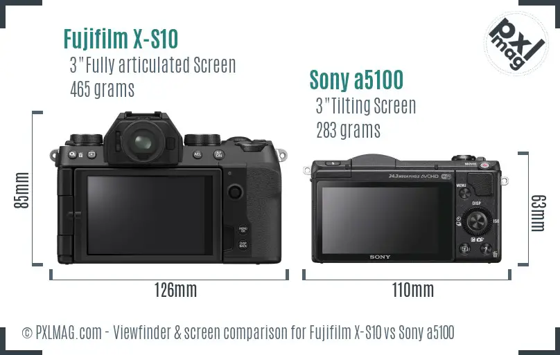 Fujifilm X-S10 vs Sony a5100 Screen and Viewfinder comparison