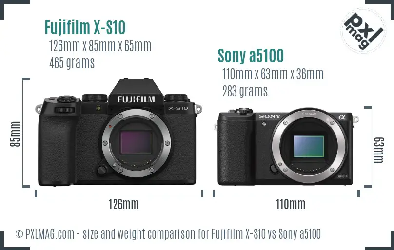 Fujifilm X-S10 vs Sony a5100 size comparison