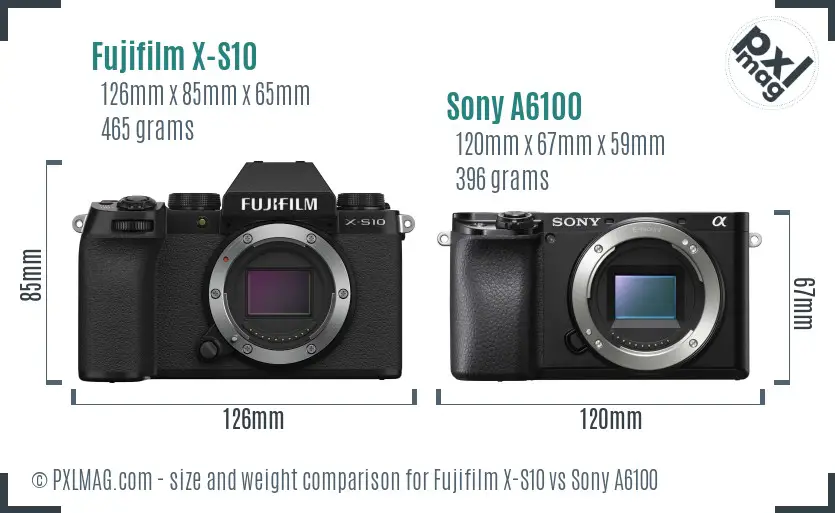 Fujifilm X-S10 vs Sony A6100 size comparison Fujifilm X-S10 vs Sony A6100 size comparison